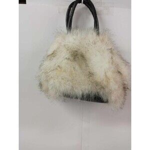 GENBAG Faux Fur Tote Handbag White Black Zipper Top Handle Y2K Style